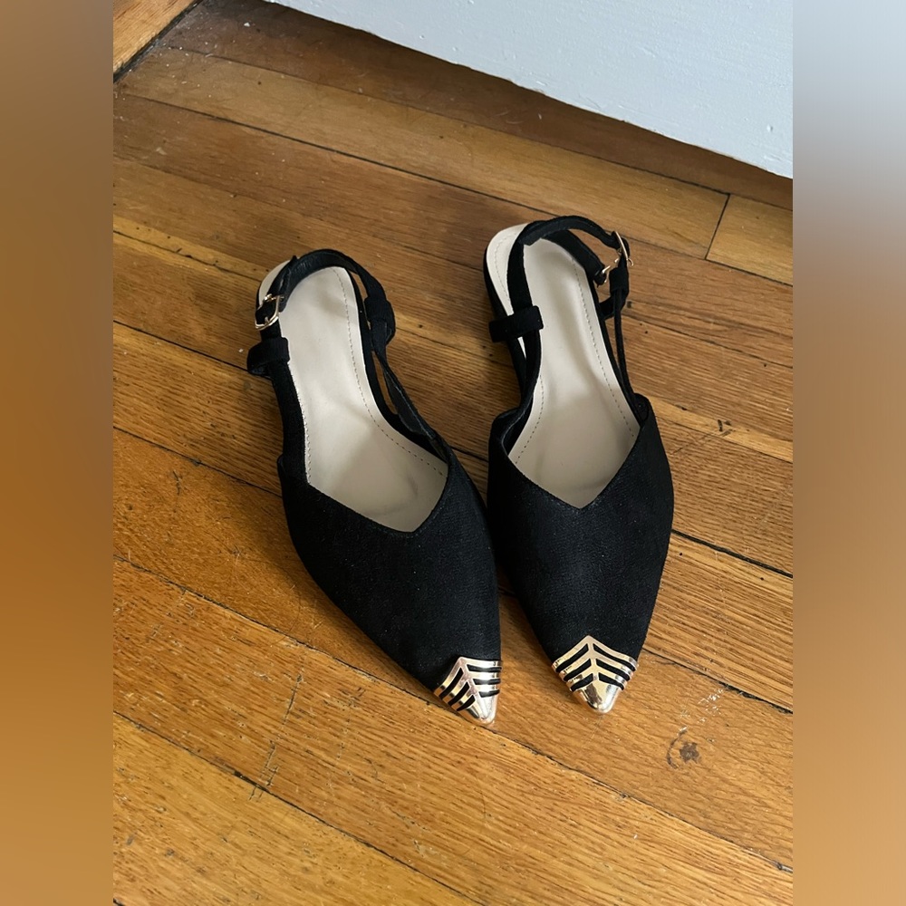 Faux suede black sling backs